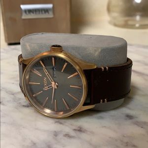 Nixon Sentry Rose Gold Leather Watch